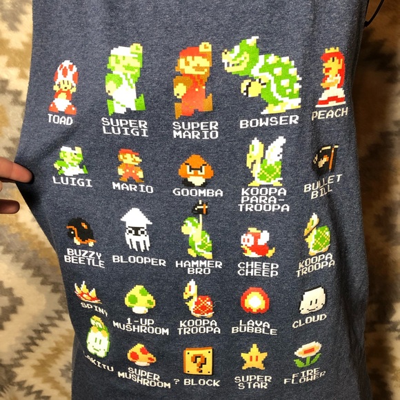 Navy Super Mario Bros Cut Off Sleeves T-shirt - Picture 2 of 6